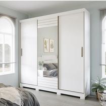 Guarda-Roupa Casal 3 Portas de Correr com Espelho e Pés 199cm 100% MDF Roma Espresso Móveis Branco
