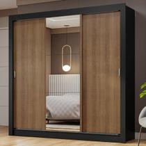 Guarda-Roupa Casal 3 Portas de Correr com Espelho Preto/Rustic Nobre Madesa Guarda-Roupa Casal 3 Portas de Correr com Espelho Preto/Rustic Nobre Madesa