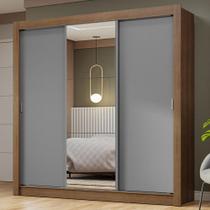 Guarda-Roupa Casal 3 Portas de Correr com Espelho Rustic/Cinza Nobre Madesa Guarda-Roupa Casal 3 Portas de Correr com Espelho Rustic/Cinza Nobre Madesa