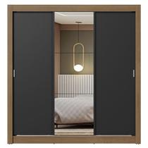 Guarda-Roupa Casal 3 Portas de Correr com Espelho Rustic/Preto Nobre Madesa Guarda-Roupa Casal 3 Portas de Correr com Espelho Rustic/Preto Nobre Madesa