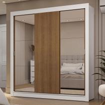 Guarda-Roupa Casal 3 Portas de Correr com Espelhos 2 Gavetas Branco/Rustic Sublime Madesa