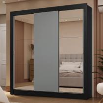 Guarda-Roupa Casal 3 Portas de Correr com Espelhos 2 Gavetas Preto/Cinza Sublime Madesa