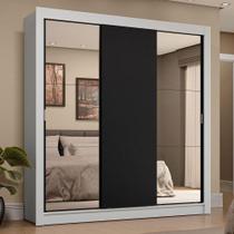 Guarda-Roupa Casal 3 Portas de Correr com Espelhos 4 Gavetas Branco/Preto Sublime Plus Madesa