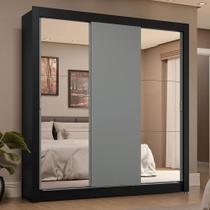 Guarda-Roupa Casal 3 Portas de Correr com Espelhos 4 Gavetas Preto/Cinza Sublime Plus Madesa