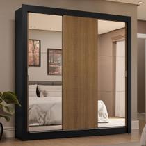 Guarda-Roupa Casal 3 Portas de Correr com Espelhos 4 Gavetas Preto/Rustic Sublime Plus Madesa