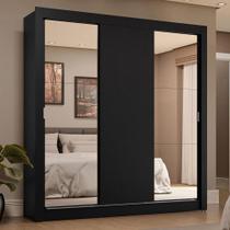 Guarda-Roupa Casal 3 Portas de Correr com Espelhos 4 Gavetas Preto Sublime Plus Madesa