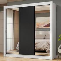 Guarda-Roupa Casal 3 Portas de Correr com Espelhos Branco/Preto Nobre Madesa