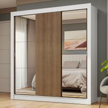 Guarda-Roupa Casal 3 Portas de Correr com Espelhos Branco/Rustic Nobre Madesa
