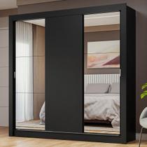Guarda-Roupa Casal 3 Portas de Correr com Espelhos Preto Nobre Madesa Guarda-Roupa Casal 3 Portas de Correr com Espelhos Preto Nobre Madesa