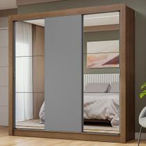 Guarda-Roupa Casal 3 Portas de Correr com Espelhos Rustic/Cinza Nobre Madesa Guarda-Roupa Casal 3 Portas de Correr com Espelhos Rustic/Cinza Nobre Madesa