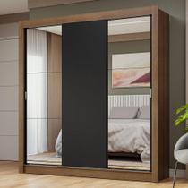 Guarda-Roupa Casal 3 Portas de Correr com Espelhos Rustic/Preto Nobre Madesa Guarda-Roupa Casal 3 Portas de Correr com Espelhos Rustic/Preto Nobre Madesa