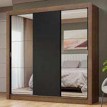 Guarda-Roupa Casal 3 Portas de Correr com Espelhos Rustic/Preto Nobre Madesa Guarda-Roupa Casal 3 Portas de Correr com Espelhos Rustic/Preto Nobre Madesa