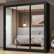 Guarda-Roupa Casal 3 Portas de Correr de Espelho Preto Nobre Madesa Guarda-Roupa Casal 3 Portas de Correr de Espelho Preto Nobre Madesa