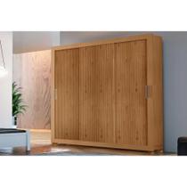 Guarda Roupa Casal 3 Portas de Correr e 4 Gavetas c/ Pés Veneza Naturale-Naturale Ripado 3D - Flex - Rufato