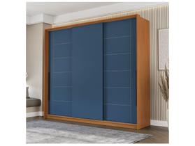 Guarda Roupa Casal 3 Portas de Correr e 4 Gavetas Lisboa Freijo/Azul - Politorno Guarda Roupa Casal 3 Portas de Correr e 4 Gavetas Lisboa Freijo/Azul - Politorno