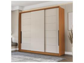 Guarda Roupa Casal 3 Portas de Correr e 4 Gavetas Lisboa Freijo/Creme - Politorno Guarda Roupa Casal 3 Portas de Correr e 4 Gavetas Lisboa Freijo/Creme - Politorno