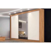 Guarda Roupa Casal 3 Portas de Correr e 6 Gavetas c/ 1 Espelho Toronto Amêndoa/Off White - Europa