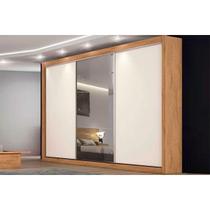 Guarda Roupa Casal 3 Portas de Correr e 6 Gavetas c/ 1 Espelho Toronto Amêndoa/Off White - Europa