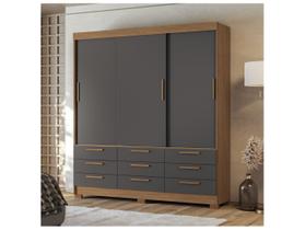 Guarda Roupa Casal 3 Portas de Correr e 9 Gavetas c/ Pés Morretes 3.9 Jatobá/Grafite - Santos Andirá Guarda Roupa Casal 3 Portas de Correr e 9 Gavetas c/ Pés Morretes 3.9 Jatobá/Grafite - Santos Andirá