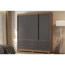 Guarda Roupa Casal 3 Portas de Correr e 9 Gavetas c/ Pés Morretes 3.9 Jatobá/Grafite - Santos Andirá Guarda Roupa Casal 3 Portas de Correr e 9 Gavetas c/ Pés Morretes 3.9 Jatobá/Grafite - Santos Andirá