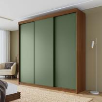 Guarda-Roupa Casal 3 Portas de Correr Lisas Samambaia CabeCasa MadeiraOriginals Marrom/Freijó/Verde