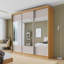 Guarda-roupa Casal 3 Portas de Correr Ripadas com Espelho Samambaia Cabecasa Madeiramadeira Carvalho/Off White