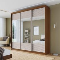 Guarda-roupa Casal 3 Portas de Correr Ripadas com Espelho Samambaia Cabecasa Madeiramadeira Freijó/Off White