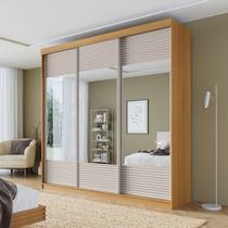 Guarda-roupa Casal 3 Portas de Correr Ripadas com Espelho Samambaia CabeCasa MadeiraOriginals Guarda-roupa Casal 3 Portas de Correr Ripadas com Espelho Samambaia CabeCasa MadeiraOriginals