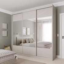 Guarda-Roupa Casal 3 Portas de Correr Ripadas com Espelho Samambaia CabeCasa MadeiraOriginals Off White