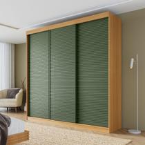 Guarda-roupa Casal 3 Portas de Correr Ripadas Samambaia Cabecasa Madeiramadeira Carvalho/Verde