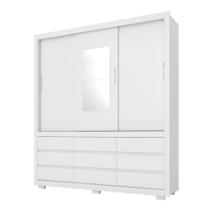 Guarda Roupa Casal 3 Portas Deslizantes com Pés e Espelho Detroit Branco 39290K Demóbile