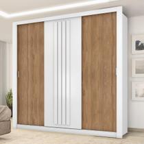 Guarda Roupa Casal 3 Portas Doha Carraro Ripado Branco Com Freijó Guarda Roupa Casal 3 Portas Doha Carraro Ripado Branco Com Freijó