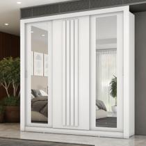 Guarda Roupa Casal 3 Portas Doha Com Espelhos Laterais Carraro Branco