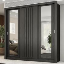 Guarda Roupa Casal 3 Portas Doha Duo Carraro Ripado Preto Touch
