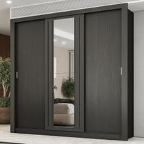 Guarda Roupa Casal 3 Portas Doha Lux Carraro Ripado Preto Touch