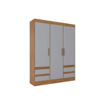 Guarda Roupa Casal 3 Portas e 4 Gavetas Briz Lema B55 Nature/Cinza - Henn