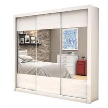 Guarda Roupa Casal 3 Portas e 4 Gavetas Com Espelho Branco