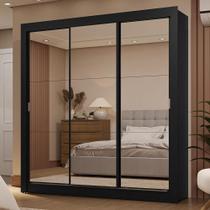 Guarda-Roupa Casal 3 Portas Espelho 2 Gavetas Preto