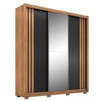 Guarda Roupa Casal 3 Portas Moema com Pés e Espelho Amendola Touch/Nude Preto Prime Tx Flex - Demóbile