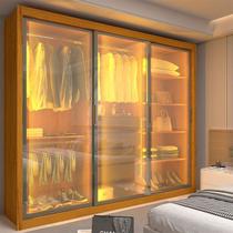 Guarda-Roupa Casal 3 Portas Reflecta com LED 100% MDF Royale Marrom/Marrome