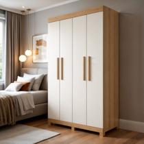 Guarda Roupa Casal 4 Portas 2 Gavetas 100% MDF Jandaia Off White/Cinamomo Guarda Roupa Casal 4 Portas 2 Gavetas 100% MDF Jandaia Off White/Cinamomo