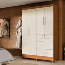 Guarda-roupa Casal 4 Portas 3 Gavetas Com Chave Mumbai Mdp Nature/off White Guarda-roupa Casal 4 Portas 3 Gavetas Com Chave Mumbai Mdp Nature/off White