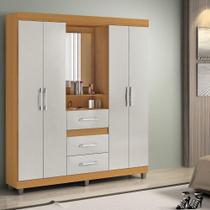 Guarda-Roupa Casal 4 Portas 3 Gavetas Com Espelho Peroba/Off White Capelinha Rei Móveis