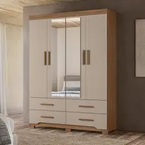 Guarda Roupa Casal 4 Portas 4 Gavetas 2 Espelhos e Pés Miami
