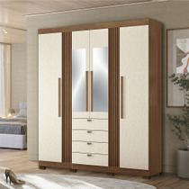Guarda Roupa Casal 4 Portas 4 Gavetas Aurora c/ Espelhos e Pés Santos Andira