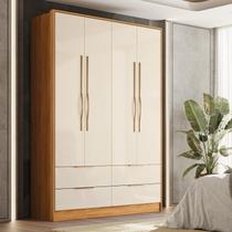 Guarda-Roupa Casal 4 Portas 4 Gavetas Domo Amarelo/Cinamon/Off White