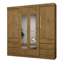 Guarda Roupa Casal 4 Portas 6 Gavetas 4 Prateleiras com Espelho Araplac Cairo 217x209x47cm