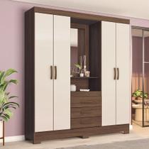 Guarda Roupa Casal 4 Portas Com Espelho 3 Gavetas Ryan Casa 812 Castanho Com Off White