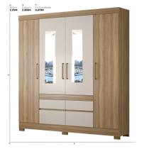 Guarda Roupa Casal 4 Portas Com Espelho e 4 Gavetas Florida