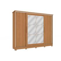 Guarda Roupa Casal 4 Portas de Correr e 4 Gavetas c/ Espelho e Pés CB01N565 Canela - Kappesberg